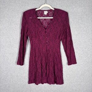 Vintage 80s Lace Duster Jacket Size 8 Burgundy‎ Whimsigoth Feminine Victorian